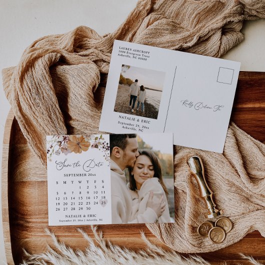 Herfst bruiloft kalender Bewaar de datum foto Brie Briefkaart