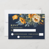 Herfst bruiloft marine blauw rustieke zonnebloem RSVP kaartje (Voorkant)