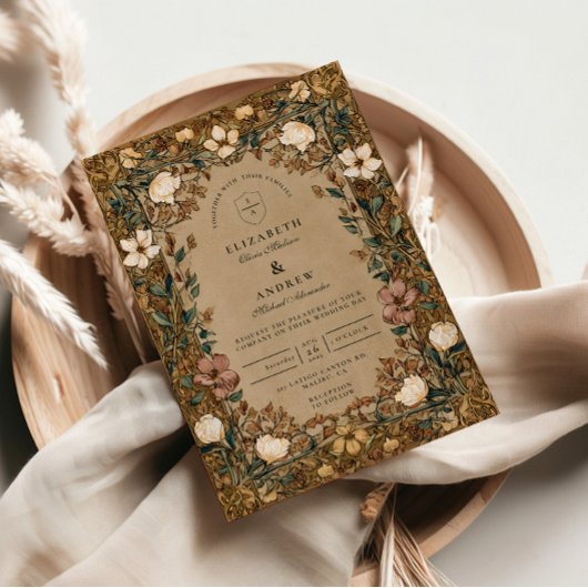 Herfst Bruiloft met Vintage Botanische Elementen Kaart