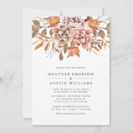 Herfst Bruiloft met Waterverf Bloemen Kaart