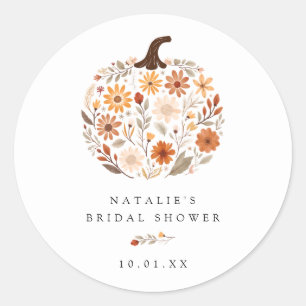 Herfst Bruiloft met Wilde Bloemen en Pompoen Ronde Sticker