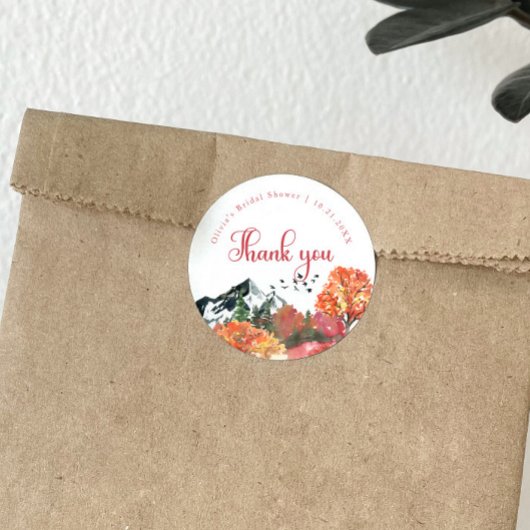 Herfst Bruiloft Mountain Forest Bruidsboeket Ronde Sticker