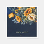 Herfst bruiloft navy blauw rustieke zonnebloem ged servet (Voorkant)