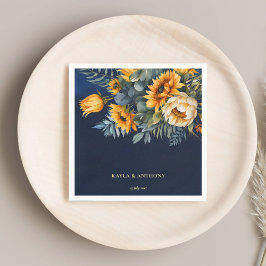 Herfst bruiloft navy blauw rustieke zonnebloem ged servet