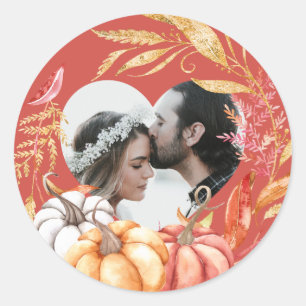 Herfst Bruiloft Pompoen Hart Vorm Foto Warm Rood Ronde Sticker