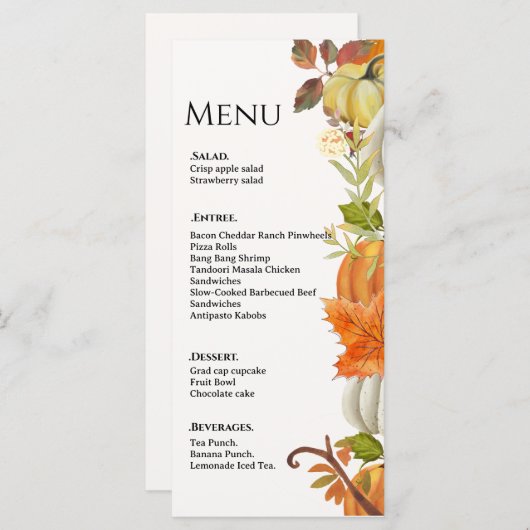 Herfst bruiloft Pompoen herfstbladeren bruiloft  Menu (Voorkant / Achterkant)