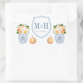 Herfst bruiloft pompoenen blauw en wit kuif gunst rechthoekige sticker (Tas)