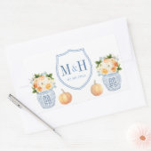Herfst bruiloft pompoenen blauw en wit kuif gunst rechthoekige sticker (Envelop)