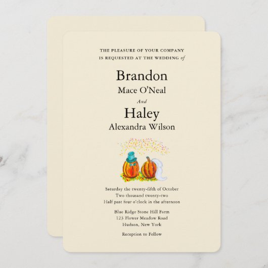 Herfst bruiloft pompoenen uitnodiging (Voorkant / Achterkant)