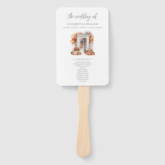 Herfst bruiloft programma Witte voordeur Handwaaier (Voorkant)