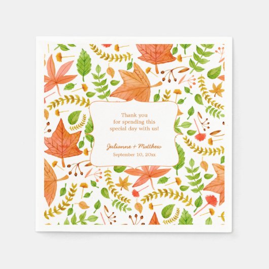 Herfst bruiloft receptie servetten / dank u berich (Voorkant)