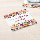 Herfst bruiloft receptie Waterverf gepersonaliseer Kartonnen Onderzetters (Schuin)