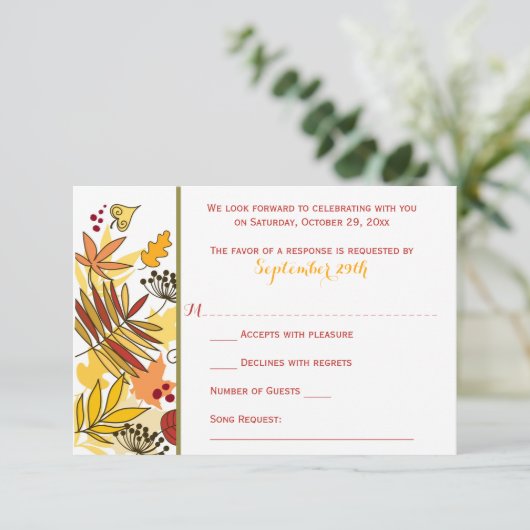 Herfst Bruiloft RSVP Kaart | Bladeren, Zaden, Bess (Staand voorkant)