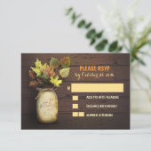 Herfst bruiloft RSVP kaarten met metselaar potje Kaartje (Staand voorkant)