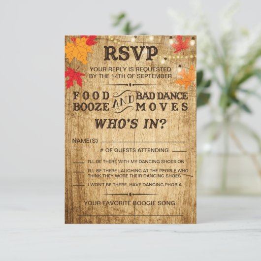 Herfst bruiloft RSVP voor rustieke bruiloft (Staand voorkant)