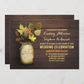 Herfst bruiloft & rustieke metselaar jar uitnodigi kaart (Voorkant / Achterkant)