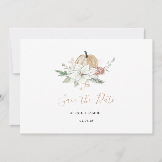 Herfst bruiloft Save The Date bloemenpompoen chic (Voorkant)