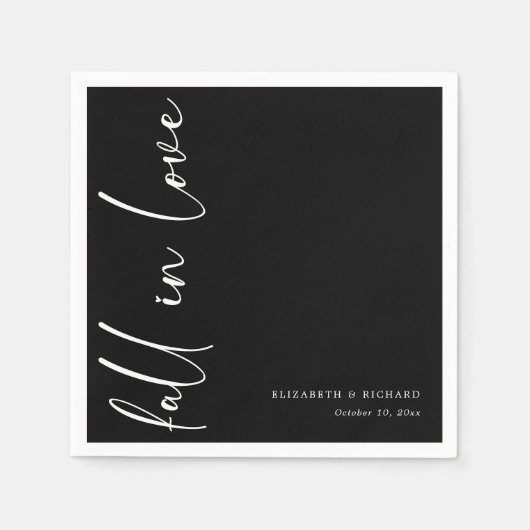 Herfst bruiloft servetten | Modern zwart-wit scrip (Voorkant)