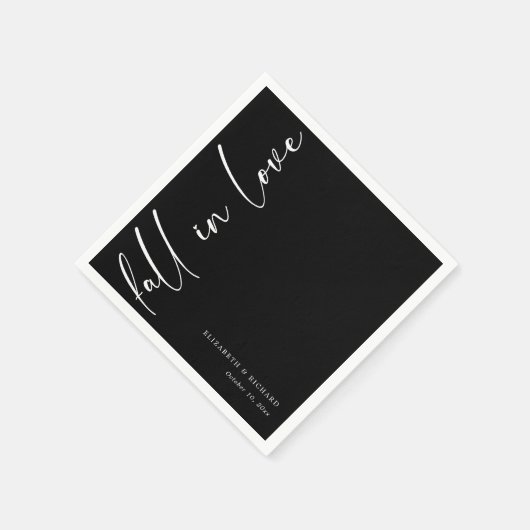 Herfst bruiloft servetten | Modern zwart-wit scrip (Hoek)