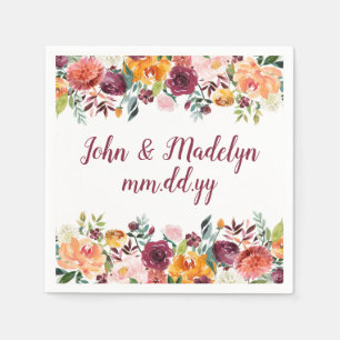 Herfst bruiloft serviette Waterverf gepersonalisee Servet