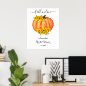 Herfst Bruiloft Shower Bloemige Oranje Pompoen Poster (Thuiskantoor)