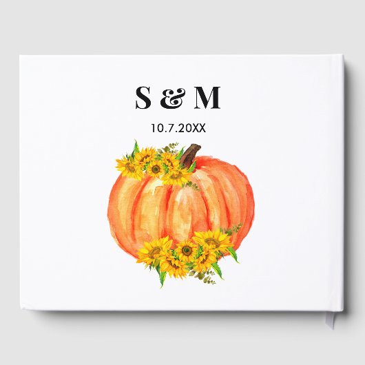 Herfst Bruiloft Sinaasappel Pompoen Zonnebloem Gastenboek (Achterkant)