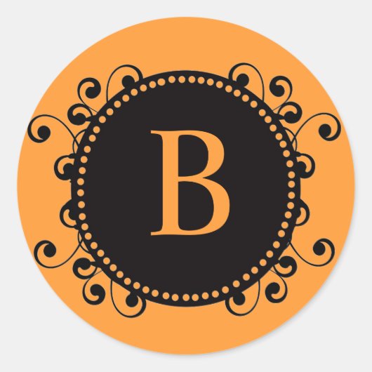 Herfst bruiloft Sinaasappel zwart Monogram B Stick Ronde Sticker (Voorkant)