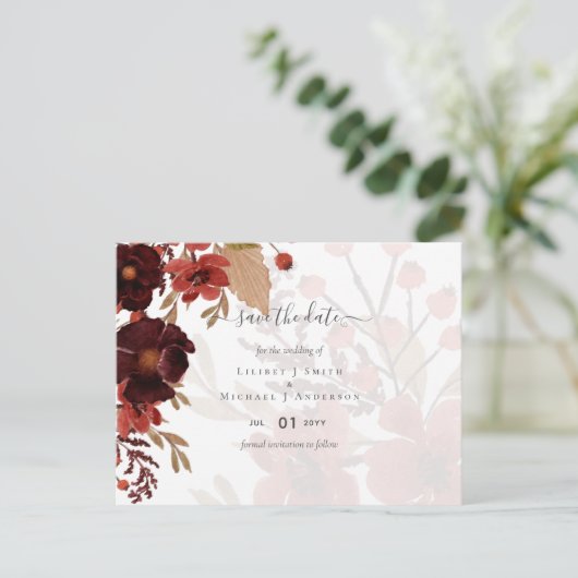 Herfst Bruiloft Suite Terracotta Bourgondië Rood Briefkaart (Staand voorkant)