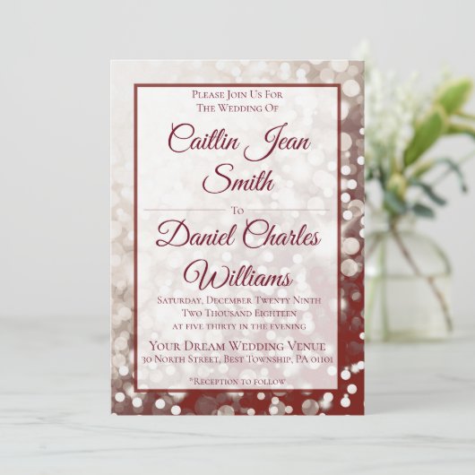 Herfst bruiloft uitnodiging - Champagne en Rood (Staand voorkant)