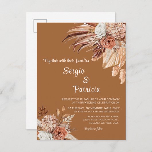 Herfst bruiloft Uitnodiging Sjabloon Briefkaart (Voorkant / Achterkant)