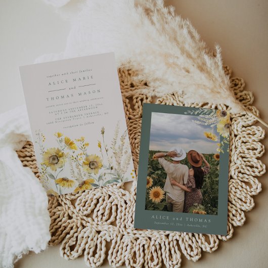 Herfst bruiloft uitnodiging, Zonnebloem bruiloft u Kaart