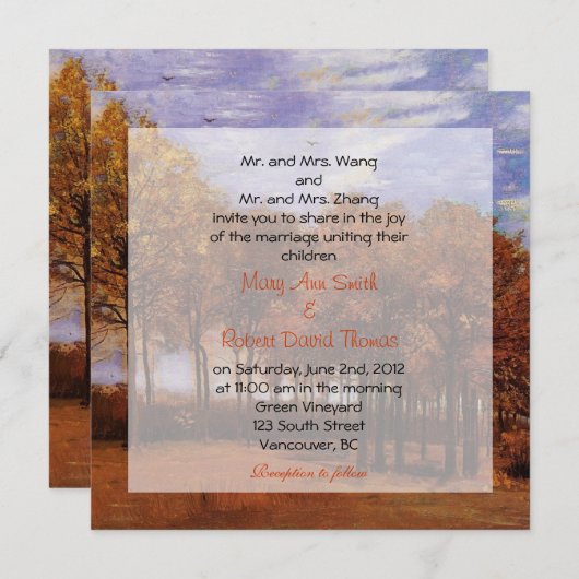 Herfst bruiloft uitnodigingen. Herfstlandschap Kaart (Voorkant / Achterkant)