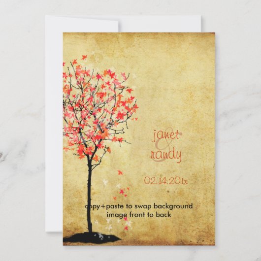 Herfst bruiloft uitnodigingen/rode espenbladeren kaart (Voorkant)