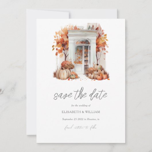 Herfst bruiloft voordeur Save the Date QR Code Kaart (Voorkant)