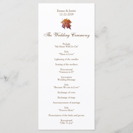 Herfst bruiloft Waterverf Leaf Rackckard Programmakaart (Achterkant)