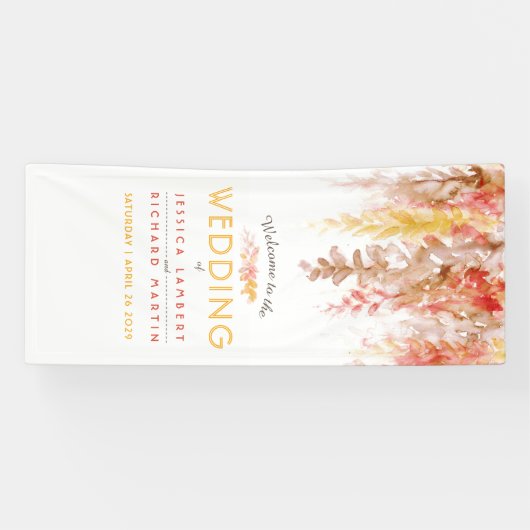 Herfst bruiloft wingkunst oranje bruine welkomstba spandoek (Horizontaal)