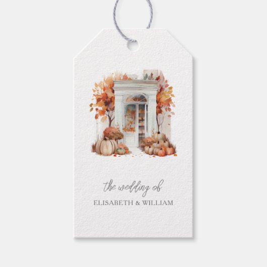 Herfst bruiloft witte voordeur gepersonaliseerd cadeaulabel (Voorkant)