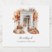 Herfst bruiloft witte voordeur gepersonaliseerd sparkling wijnetiket (Enkel label)