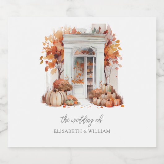 Herfst bruiloft witte voordeur gepersonaliseerd sparkling wijnetiket (Enkel label)