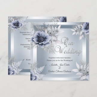 Herfst Bruiloft Zilver Blauw Bloemstuk Kaart