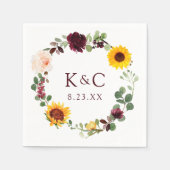 Herfst bruiloft zonnebloem krans Rozen bordeaux ro Servet (Voorkant)