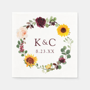 Herfst bruiloft zonnebloem krans Rozen bordeaux ro Servet