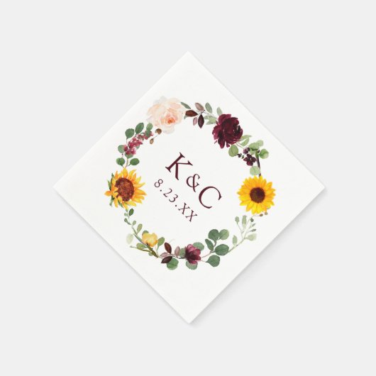 Herfst bruiloft zonnebloem krans Rozen bordeaux ro Servet (Hoek)