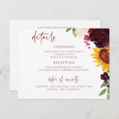 Herfst bruiloft Zonnebloemen & Bourgondische Rozen Informatiekaartje (Voorkant / Achterkant)