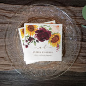 Herfst Bruiloft Zonnebloemrozen Bordeaux Wijn Servet