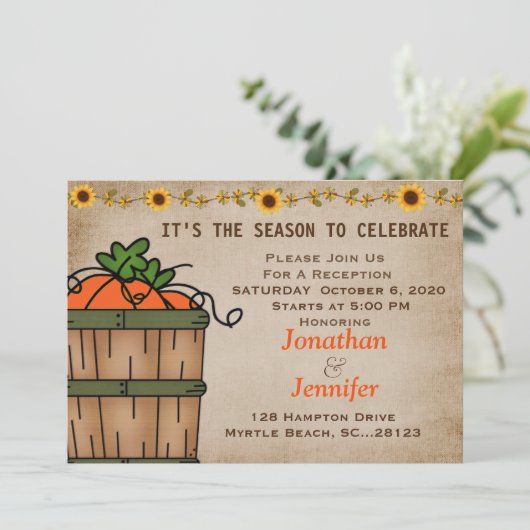 Herfst Bruilofts Ontvangst Uitnodiging (Staand voorkant)