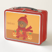 Herfst Bruin Beer Kind Oranje Metal Lunchbox (Voorkant)