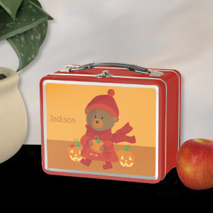 Herfst Bruin Beer Kind Oranje Metal Lunchbox