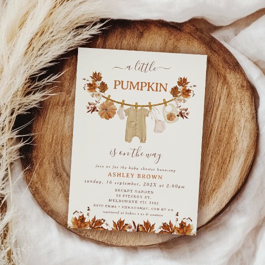 Herfst Bruin Beige Foliage Clothesline Baby shower Kaart