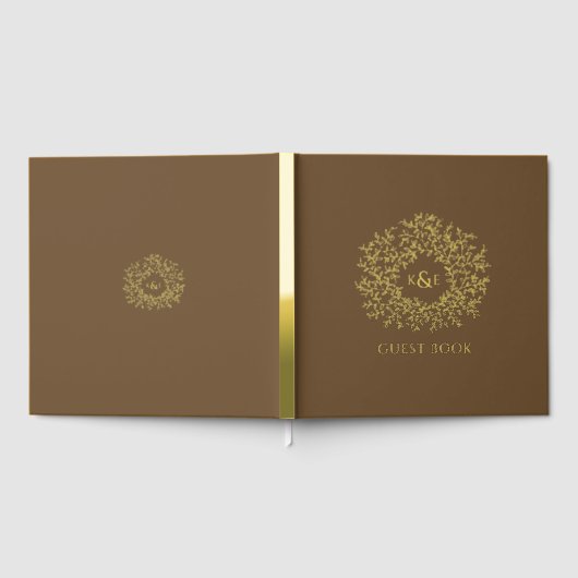 Herfst bruin bladgoud monogram bruiloft gastenboek (Volledig)